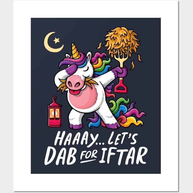 Ramadan Mubarak | Funny Iftar Party | Dabbing Unicorn Eating Hay Straws T-shirt Wall Art by Liyin Yeo